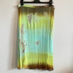 Vintage Tie-Dye Pattern Midi Skirt Green Turquoise Festival Grunge Y2K Fairycore